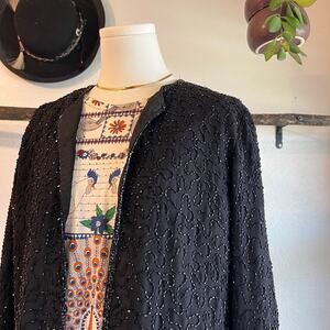 JMB 70s Vintage Black Swiggly Swirl Beaded Evening Glam Jacket Size Small